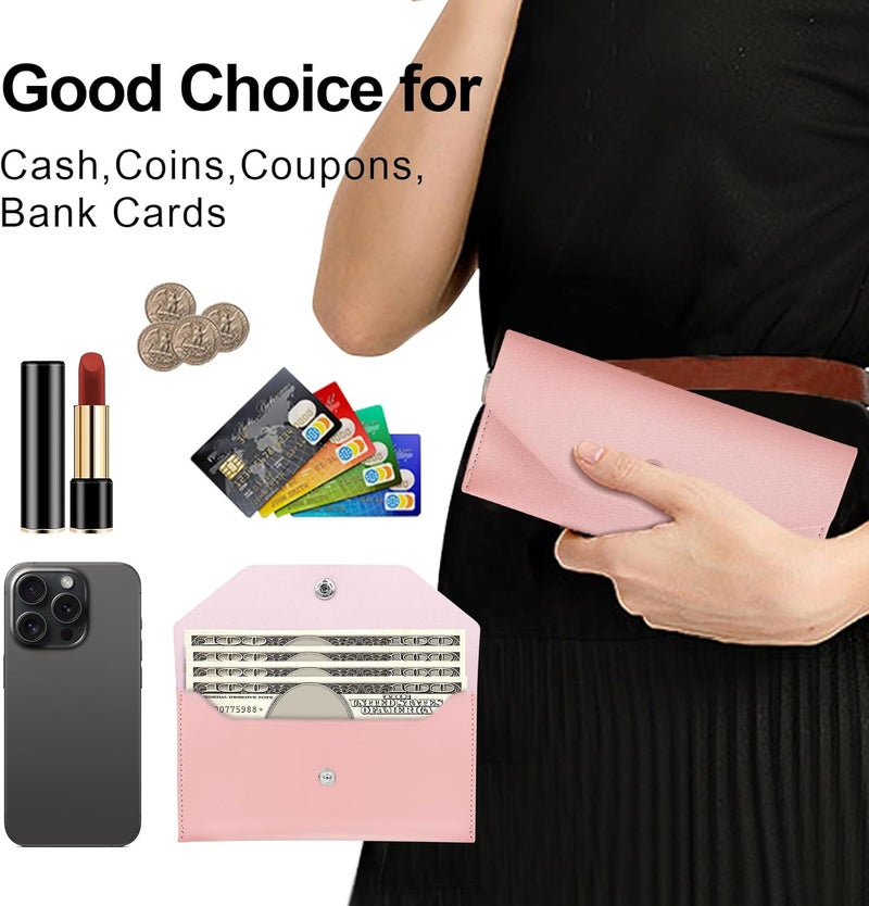 Nolcha Pu Leather Cash Envelope Wallet - Reusable Cash Stuffing Wallet for Men and Women -Pink - Image 4